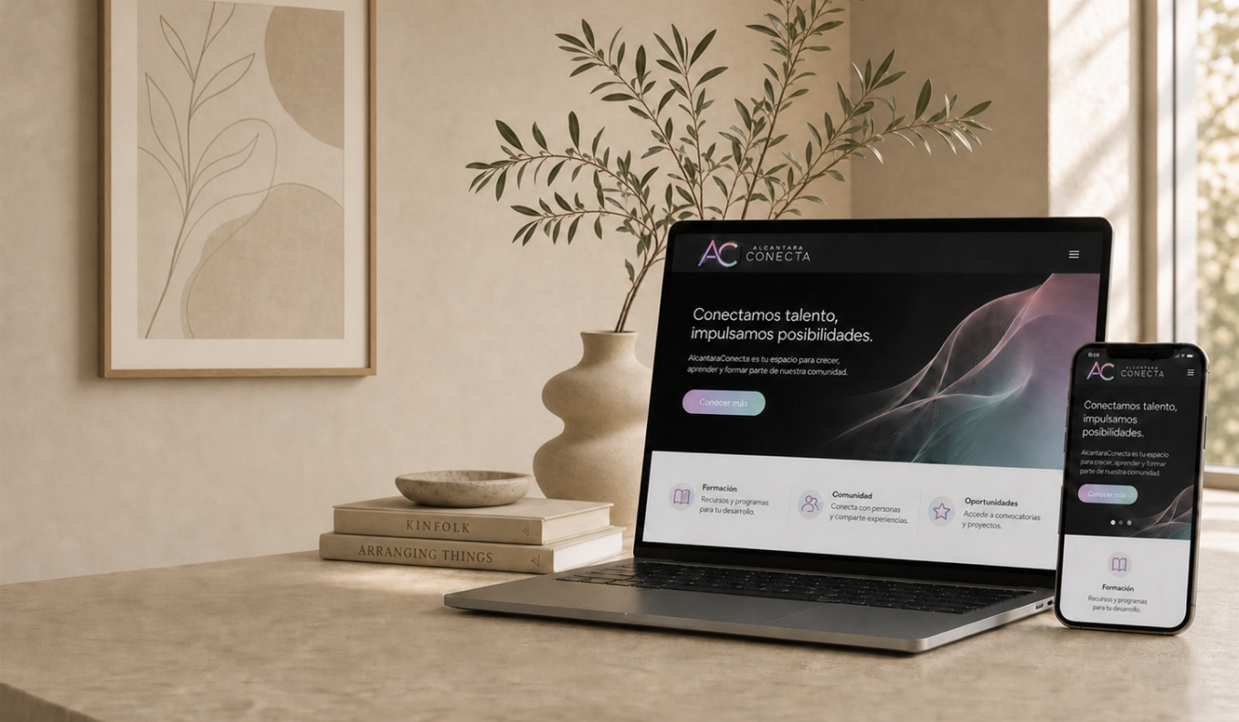 Site da AlcantaraConecta em um notebook e celular